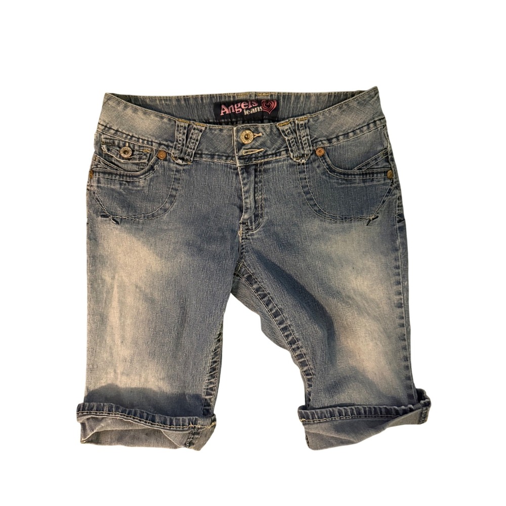 Angels Jeans Womens Medium Wash Denim Bermuda Shorts Cuffed Y2K Size 7/8